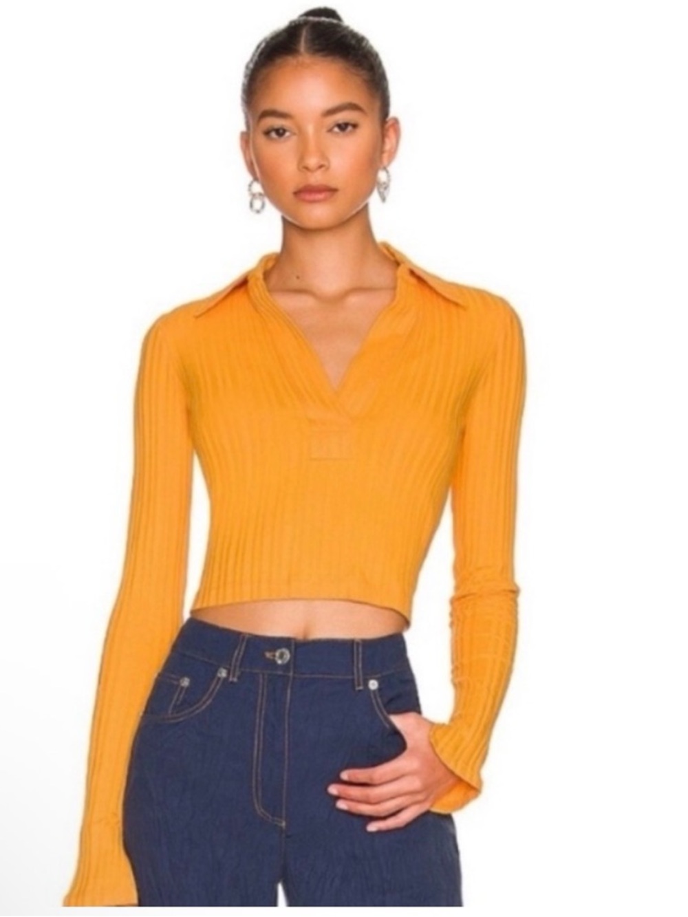 Helmut Lang Long Sleeve Crop Polo in‎ Apricot Size Small